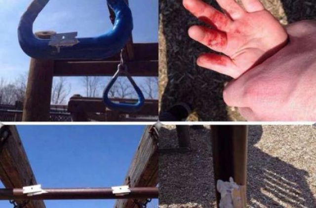 В Одессе на детской площадке неизвестные прикрепили лезвия к качелям