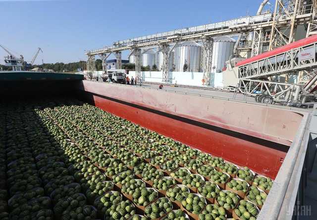 Под Киев прибыла баржа с херсонскими арбузами