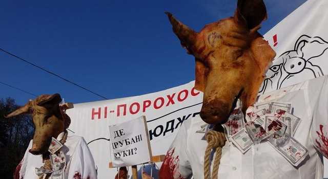 «Где отрубленные руки?».Нацкорпус в Виннице встретил президента «со свиньями и копытами»