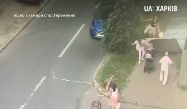 В центре Харькова металлический забор упал на маму с детьми