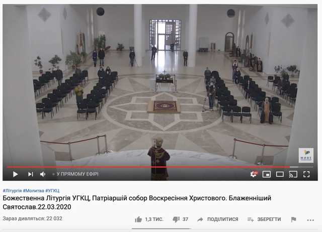 Во время служения в храме УГКЦ пусто, зато десятки тысяч смотрят трансляцию онлайн