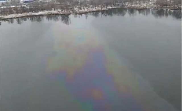 В Киеве поверхность озера закрыло нефтяным пятном