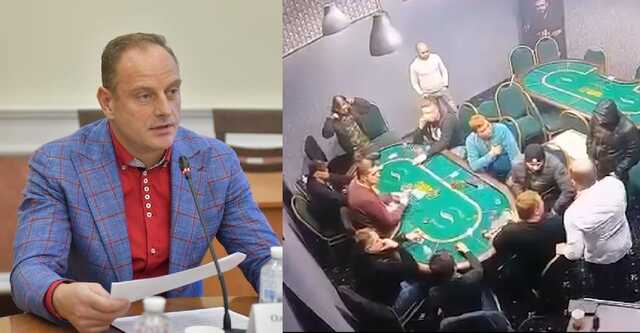 Олександр Бродський ліворуч та серед відвідувачів казино