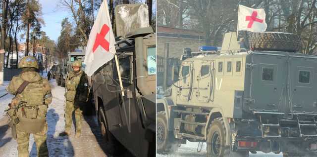 Российские оккупанты перемещаются по территории Украины под флагом Красного креста