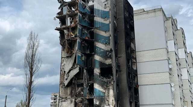 В Бородянке спасли кота с седьмого этажа разрушенной многоэтажки