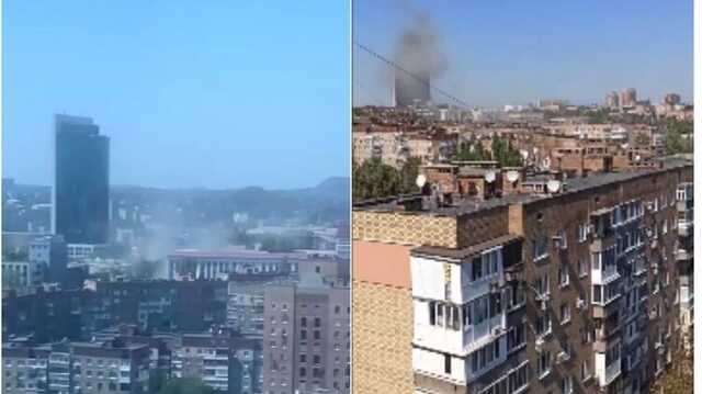 Центр Донецька потрапив під обстріл: над містом піднімається дим