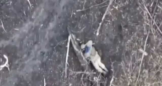 Безпілотник зняв на відео, як окупант застрелився у окопі