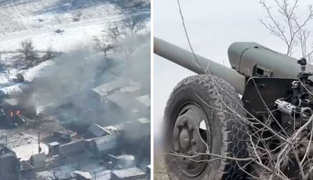 Бригада швидкого реагування з артилерії знищила місце скупчення окупантів у Бахмуті: вражаюче відео