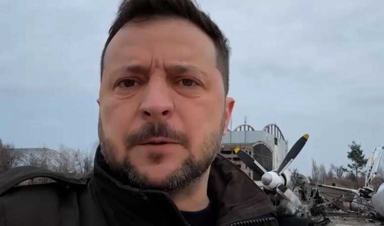 On 24 February, Zelenskyy addressed Ukrainians from Gostomel amid plane wreckage