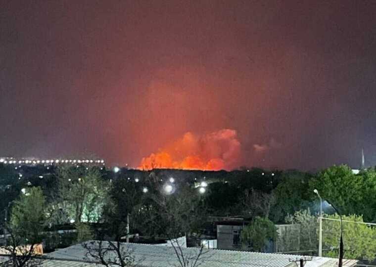 A large fire is burning in occupied Mariupol