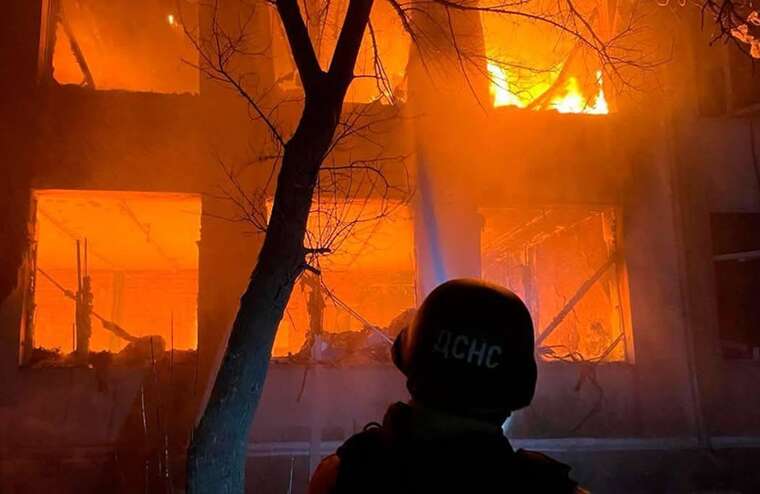 State Emergency Service showed footage of the aftermath of the GAB strike on a school in the Dnipropetrovsk region