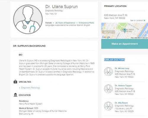 Информация о враче Ульяне Супрун на сайте sharecare.com