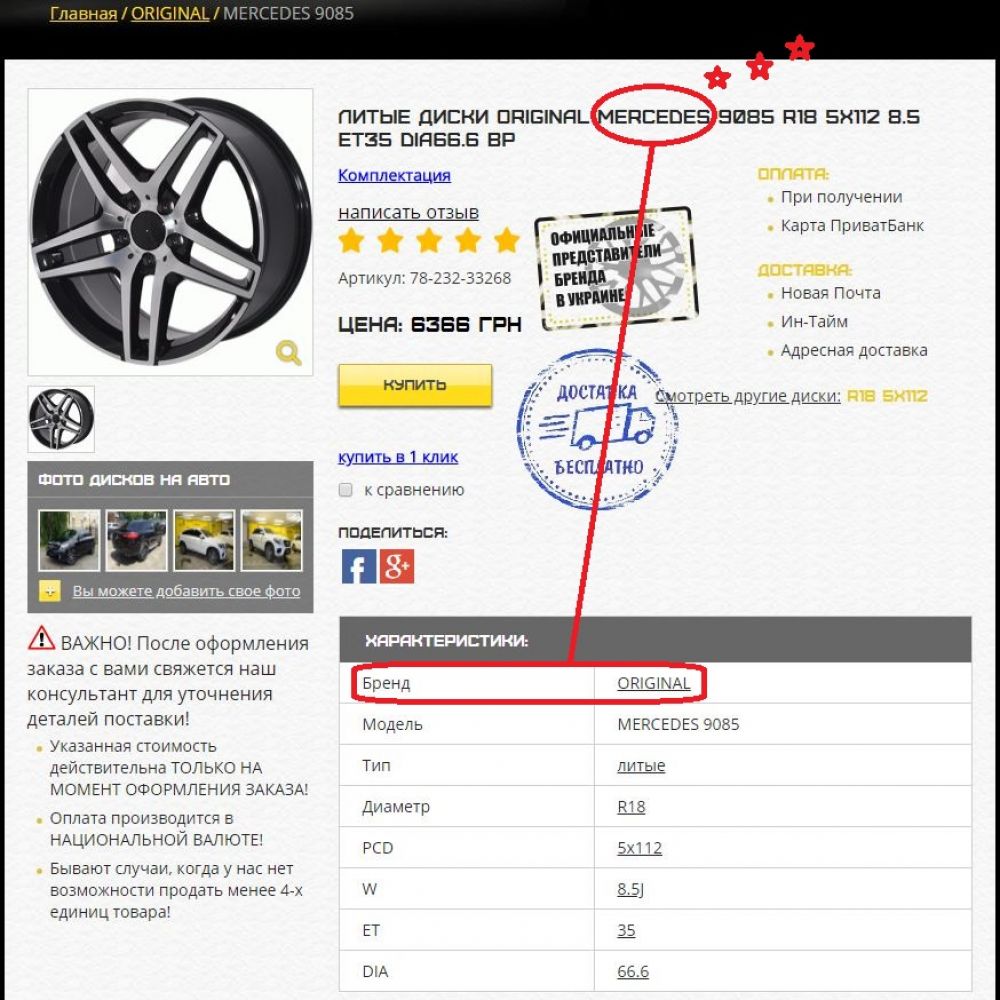 Характеристика дисків Original 9085 (За даними сайту avtodiski.net.ua)