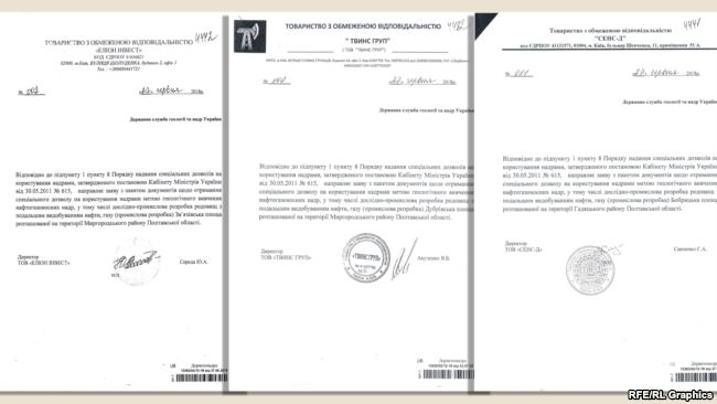 Заявки деяких із цих фірм зареєстровані послідовно одна за одною