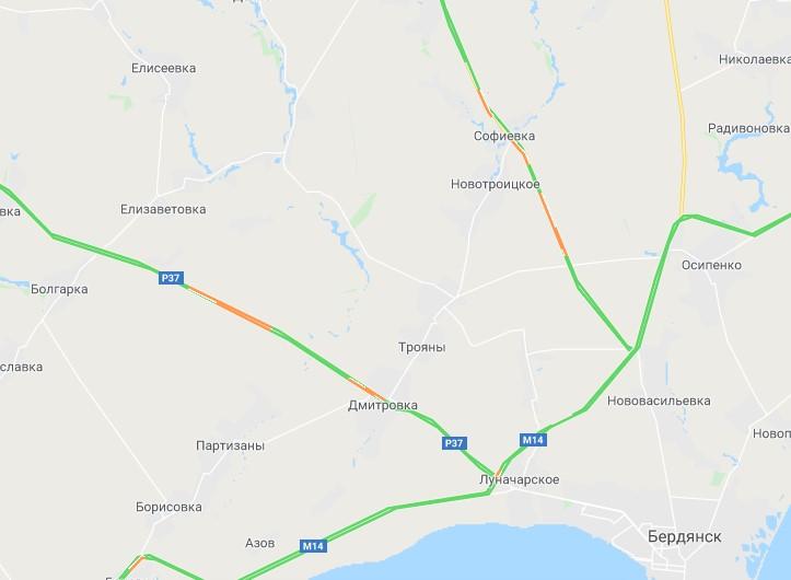 На выходных украинцы застряли в пробках на подъездах к морю. Скриншот: Google Карты dqxikeidqxitkant