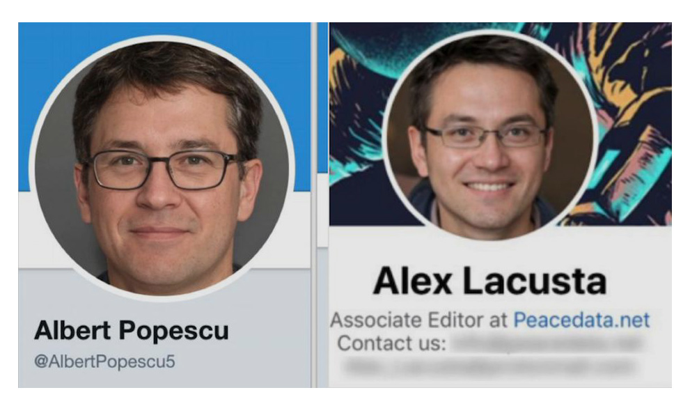 Профили в социальных сетях Альберта Попеску и Алекса Лакусты, поддельных редакторов PeaceData. dqxikeidqxitkant