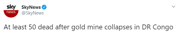 В Конго при обвале рудника погибло не менее 50 человек. Скриншот: Sky News в Твиттере dqxikeidqxiqqeant