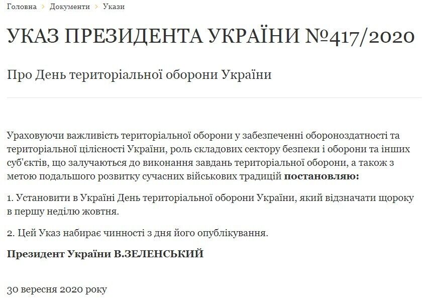Указ о введении в Украине Дня территориальной обороны . dqxikeidqxitkant