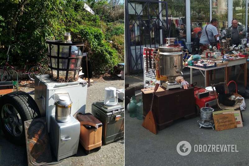 На барахолке можно купить старые музыкальные инструменты и самовары из СССР