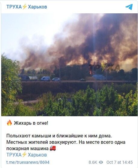 Горят камыши и близлежащие дома.