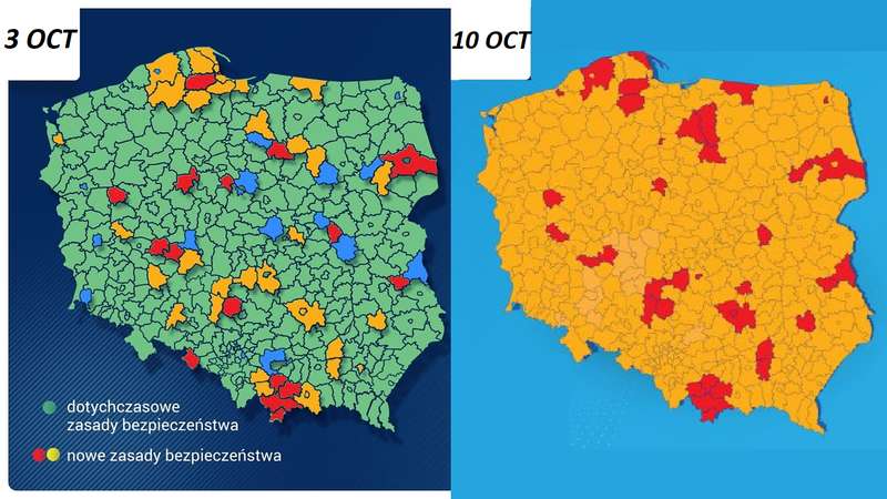 В Польше из-за ухудшения ситуации с коронавирусом введут всеобщий масочный режим. Карта: Novyny dqxikeidqxiqqeant