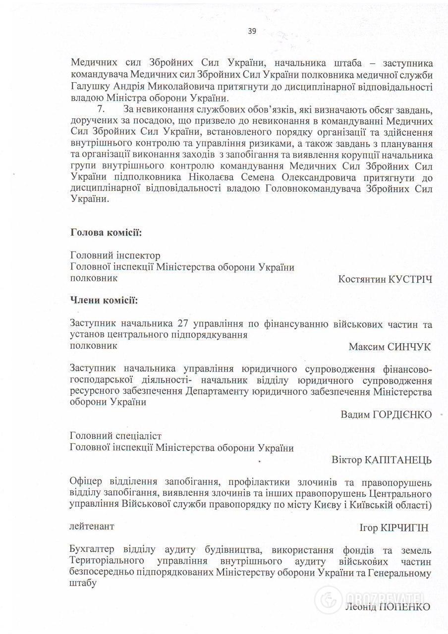 Копия Акта служебного расследования комиссии Министерства обороны