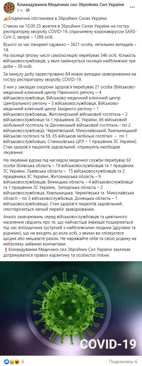 Статистика заболевания коронавирусом в ВСУ, фото facebook.com/Ukrmilitarymedic dqxikeidqxiqqeant