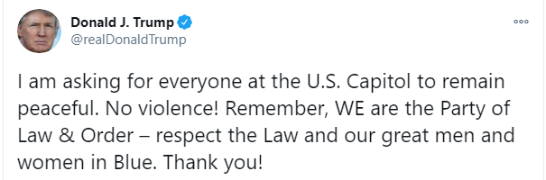 Дональд Трамп написал еще один пост, в котором призвал остановить действия, которые приводят к насилию dqxikeidqxitkant