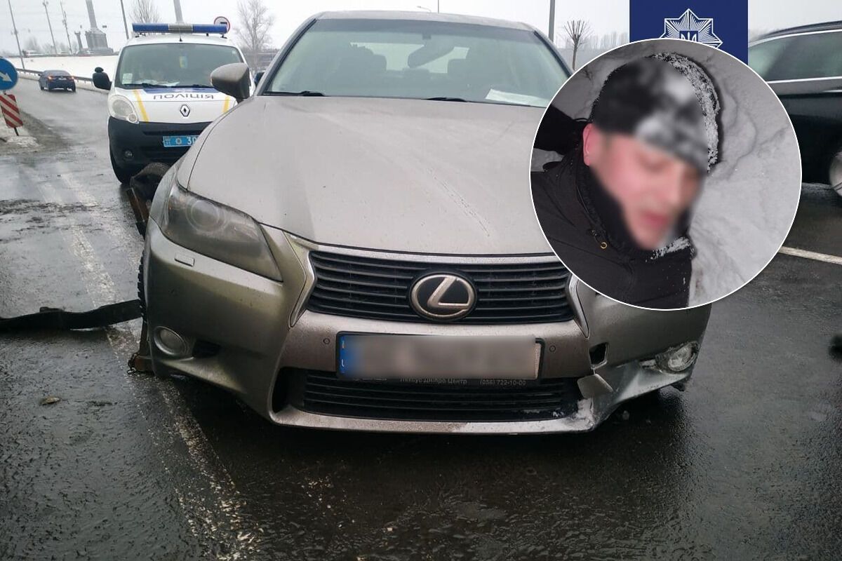 Угонщик убегал от патрульных по замерзшему Днепру. Коллаж из фото полиции