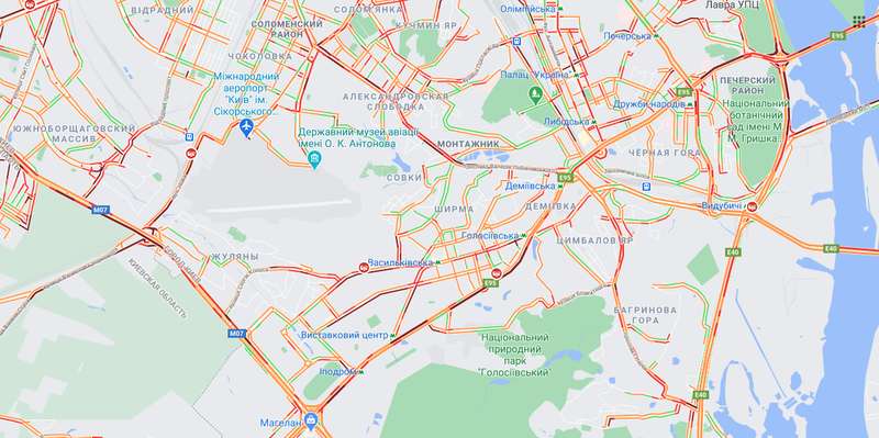 Пробки в Киеве 10 февраля. Гугл мапс