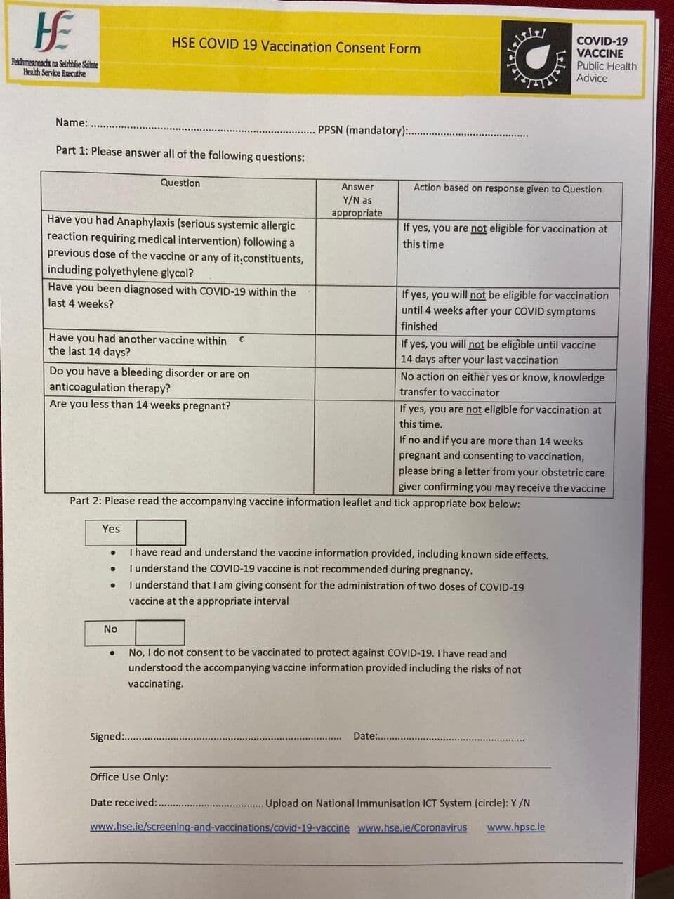Документ, который подтверждает согласие на вакцинацию от COVID-19