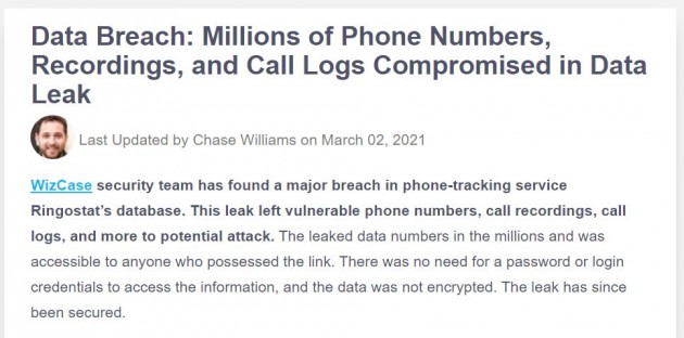 Из базы Ringostat произошла утечка номеров телефонов, аудиозаписей и журналов звонков пользователей, в основном, Украины и России, - WizCase 01 Из базы Ringostat произошла утечка номеров телефонов, аудиозаписей и журналов звонков пользователей, в основном, Украины и России, - WizCase 01 dqxikeidqxiqqeant