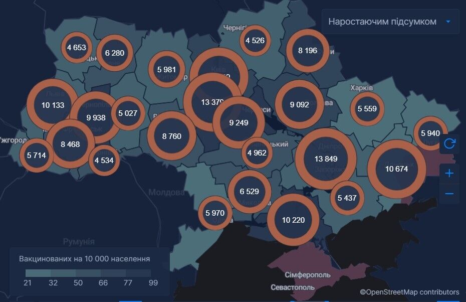 Данные о кампании по вакцинации в Украине