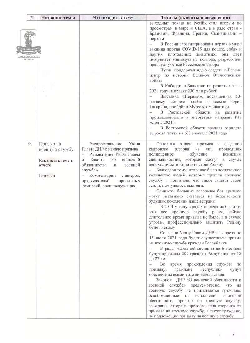 Скриншот "темника" пропагандистов из "ДНР"