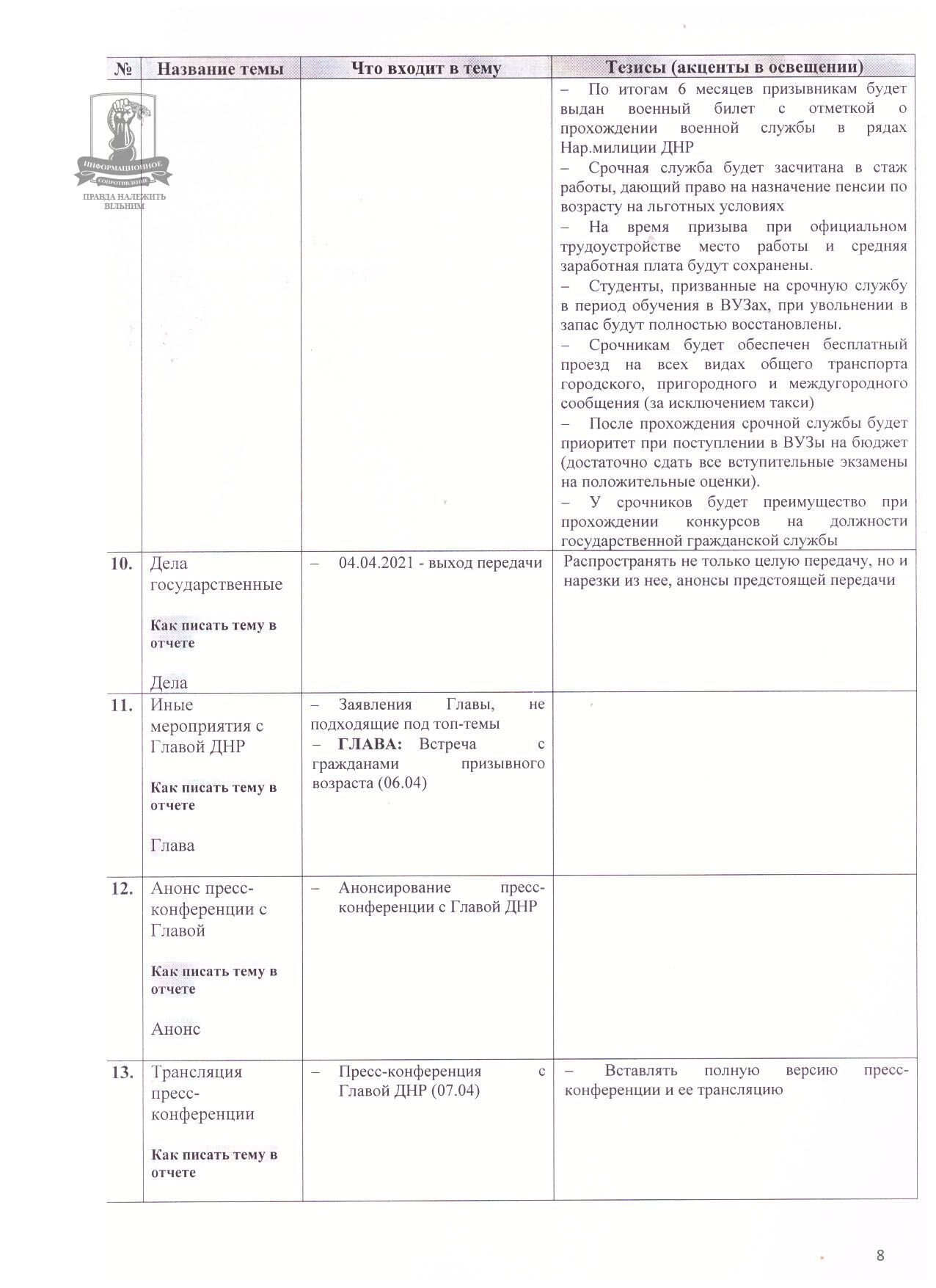 Скриншот "темника" пропагандистов из "ДНР"