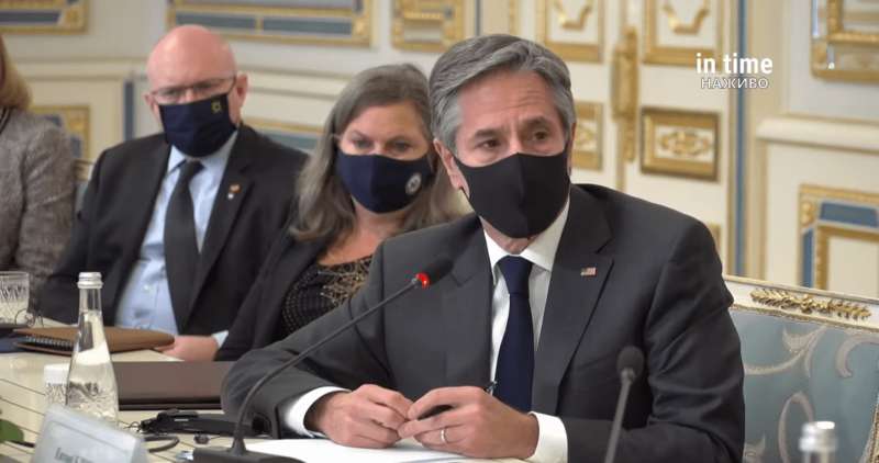 Энтони блинкен во время сегодняшней встречи с зеленским Энтони Блинкен, Киев, 2021 год, Украина, визит в Украину