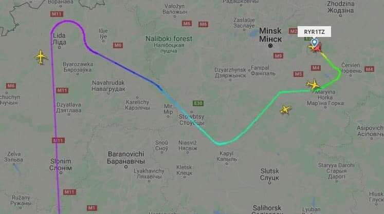 Траектория полета самолета Ryanair