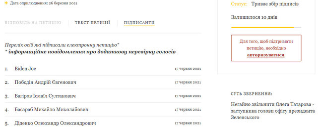 Офис Президента пытался фальсифицировать петицию об увольнении замглавы ОП Татарова, - ЦПК 01 dqxikeidqxitkant