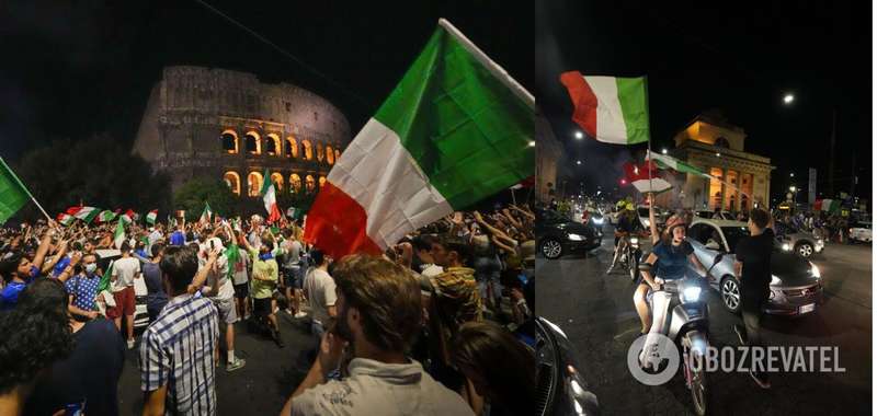 Итальянцы празднуют победу сборной по футболу на Евро-2020