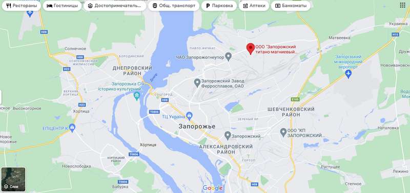 Запорожский титано-магниевый комбинат на карте dqxikeidqxiqqeant