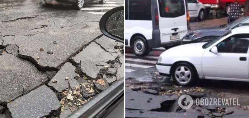 Дождевая вода смыла асфальт