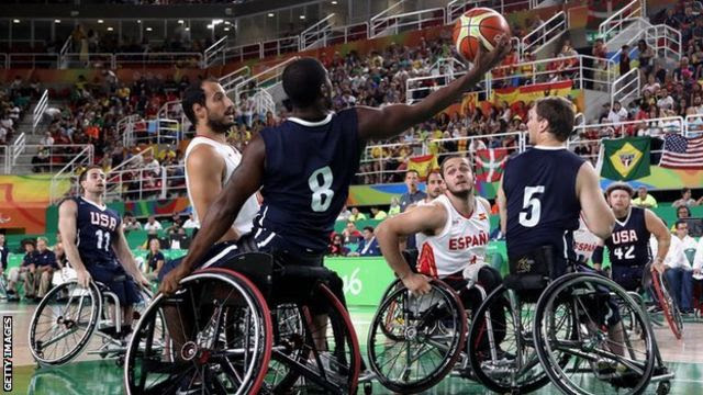 Brian Bell of USA in action during the men’s wheelchair basketball gold-medal match between Spain and USA at the Rio Paralympic Games