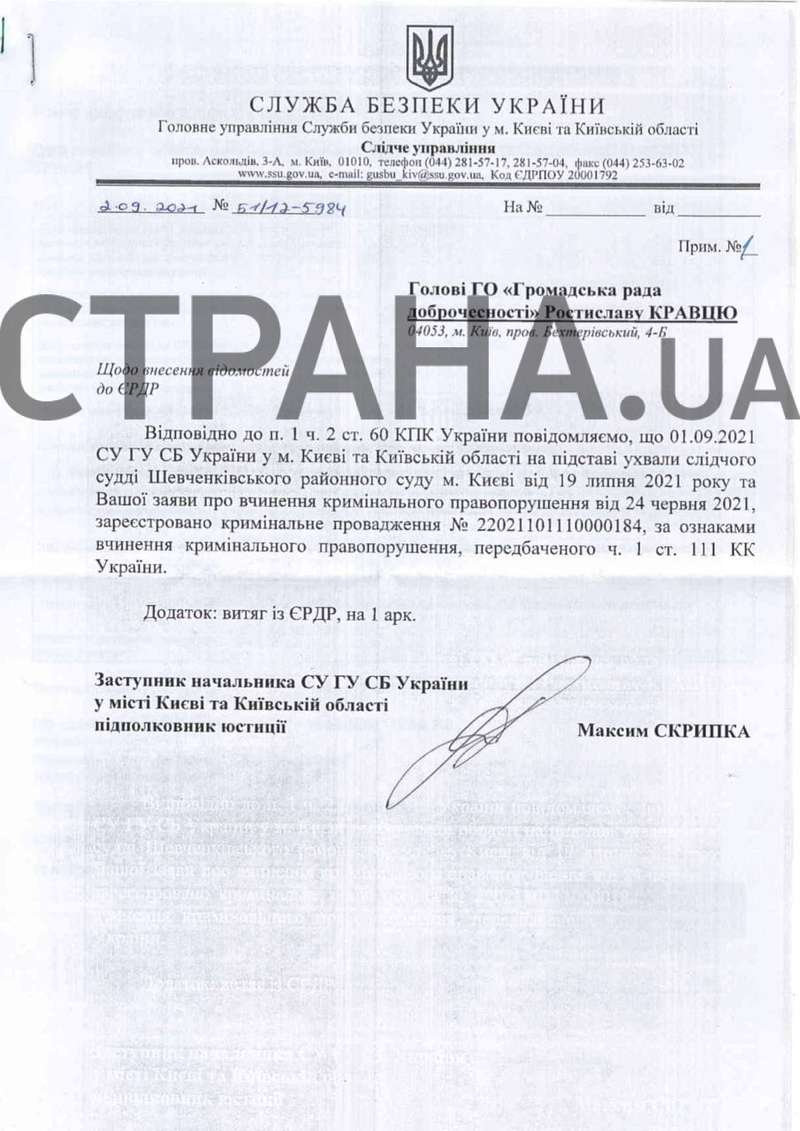 Уведомление СБУ dqxikeidqxitkant