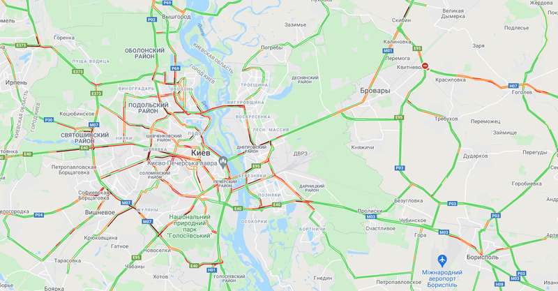 Пробки в Киеве 4 октября. Скриншот гугл-карт dqxikeidqxiqqeant