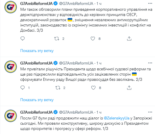 Послы G7 рассказали о встрече с Зеленским. Скриншот из твиттера dqxikeidqxitkant