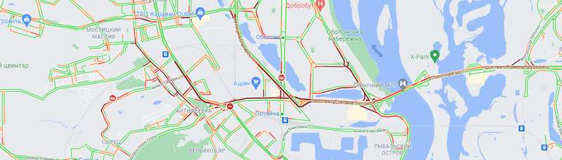 Пробки в Киеве 26 октября. Скриншот: google.com/maps