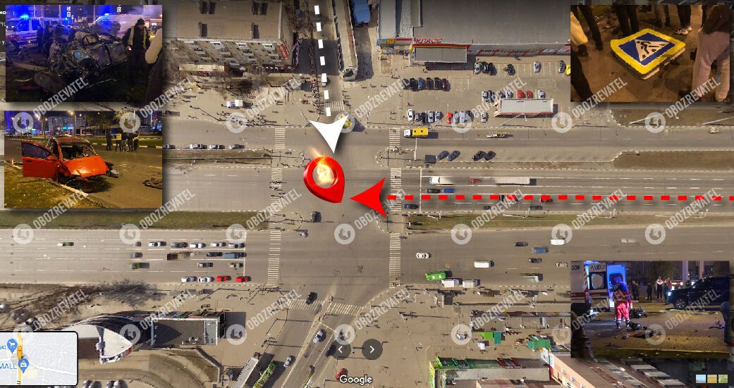 Место ДТП с Infinity на Одесской улице в Харькове