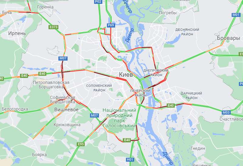 Пробки в Киеве утром 23 ноября / © Google Maps dqxikeidqxitkant