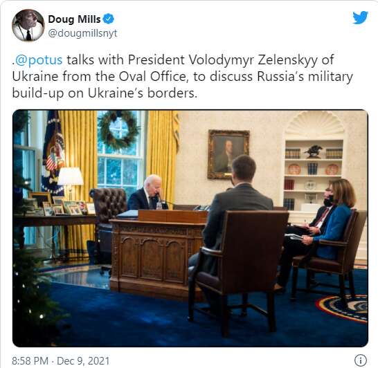 Сьогодні ввечері, 9 грудня, триває телефонна розмова президентів США та України Джо Байдена та Володимира Зеленського.