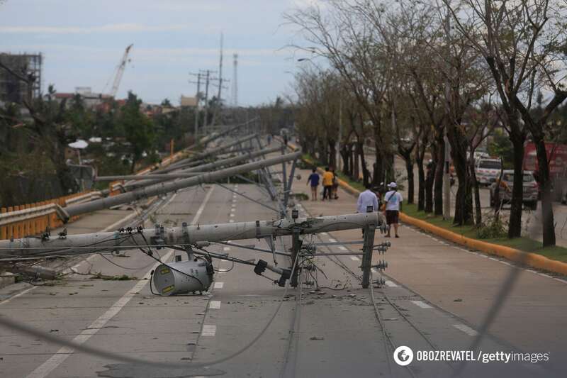 Тайфун повалил множество столбов. dqxikeidqxitkant
